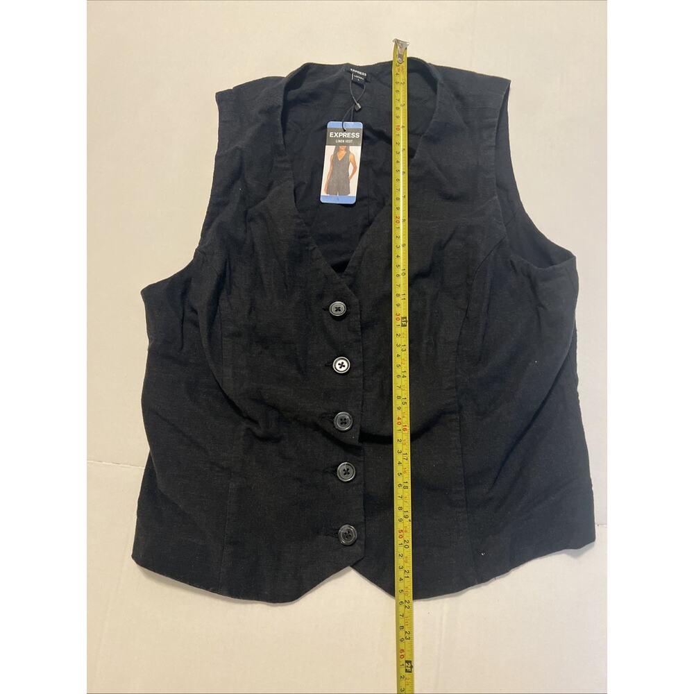 Express Womens Large Black Linen Blend Button Front Vest Sleeveless NWT $78 L - Picture 3 of 6